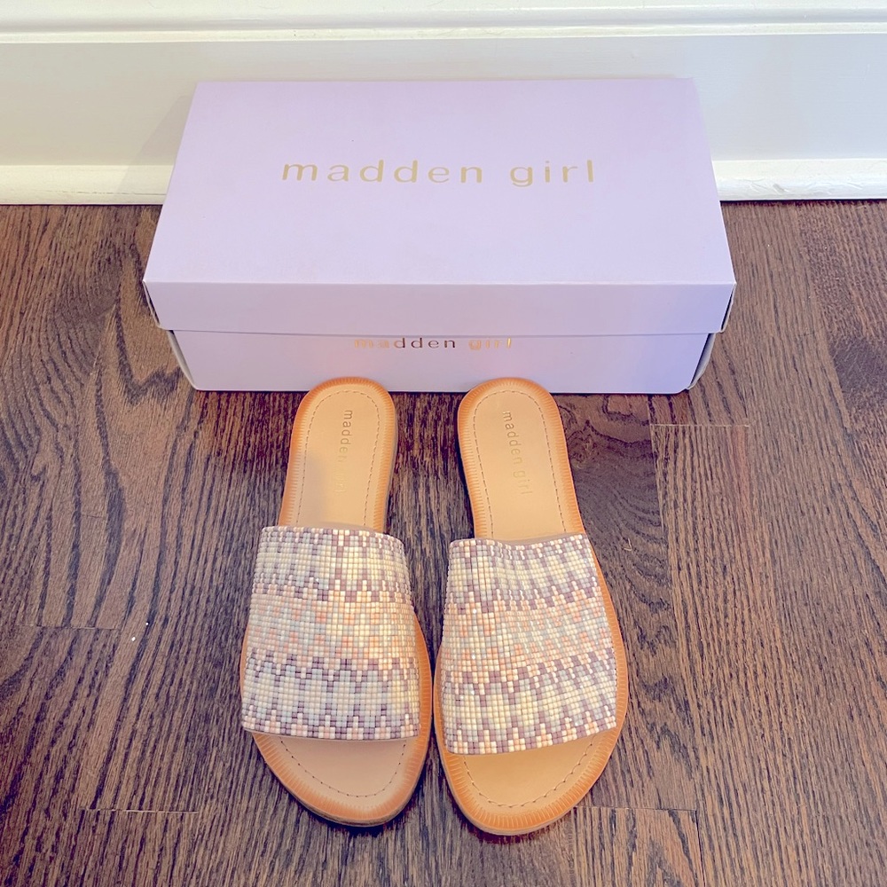 NWT colorful madden girl beaded slides